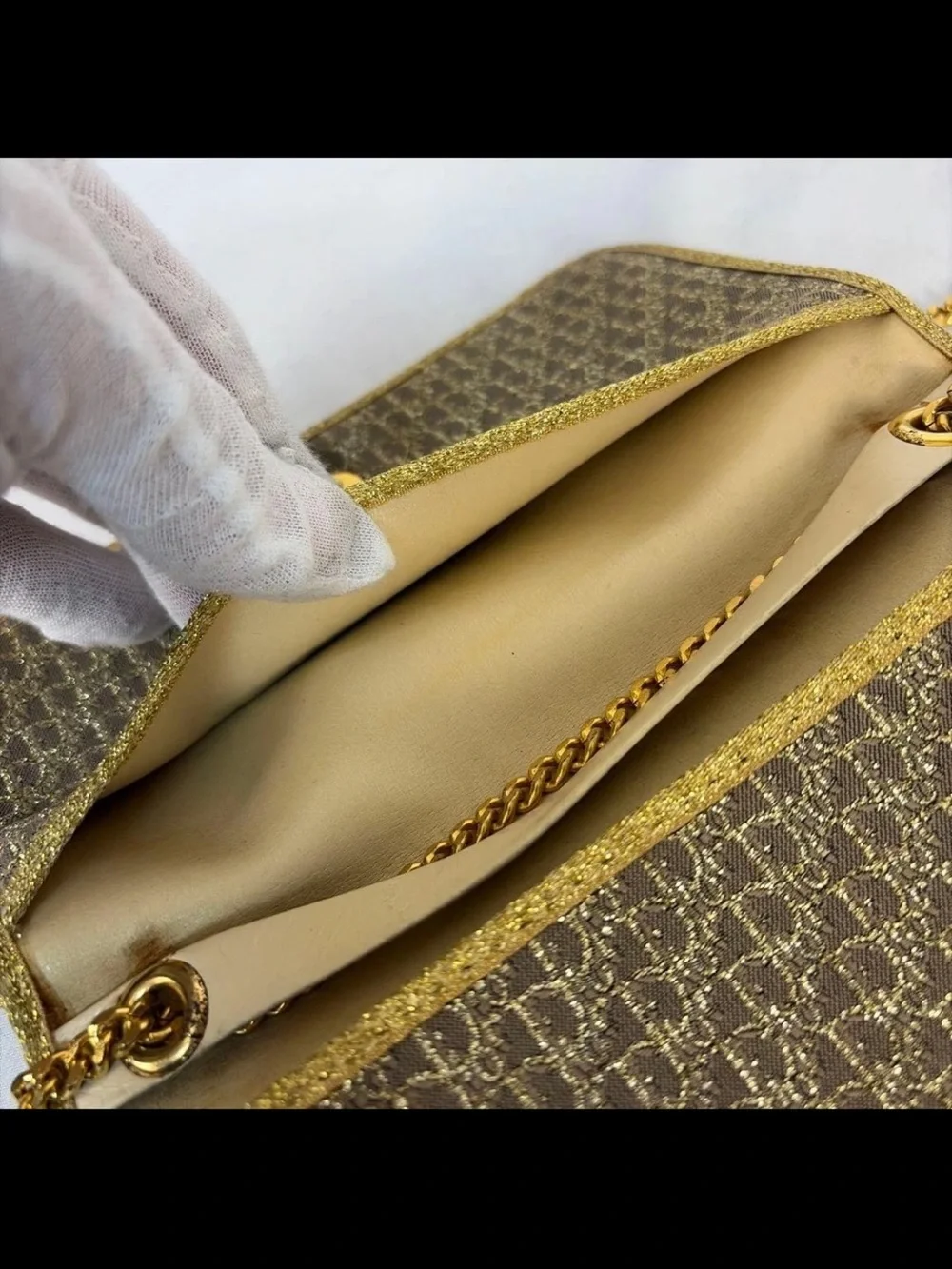 Dior Brown Monogram Crossbody with Gold Chain Strap